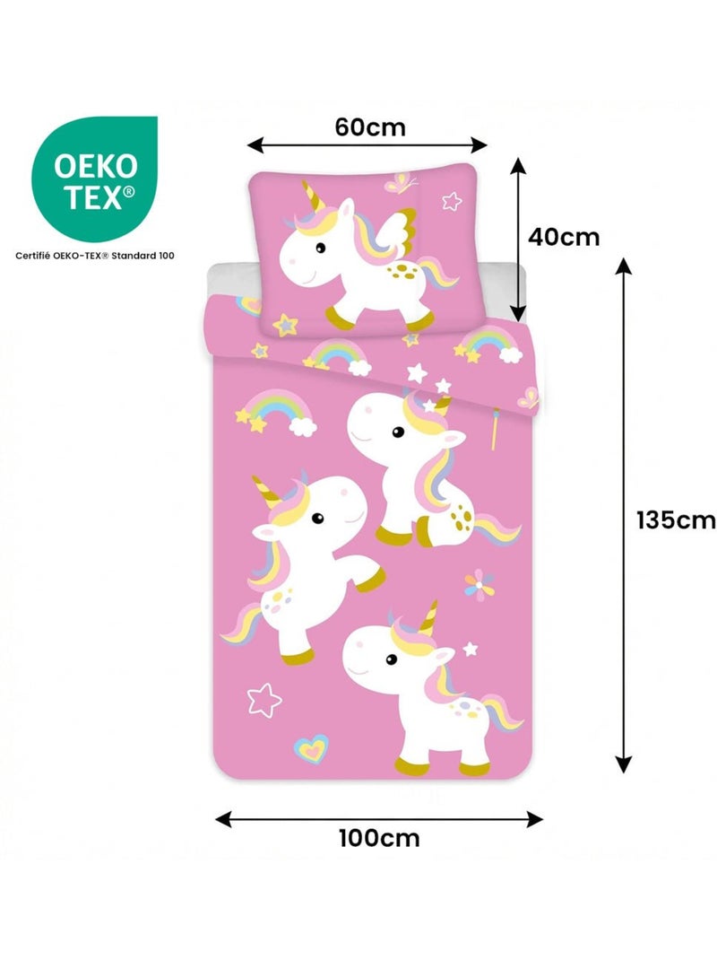 Parure de lit bébé Disney avec Licorne avec arc-en-ciel réversible – 100% coton Rose - Kiabi