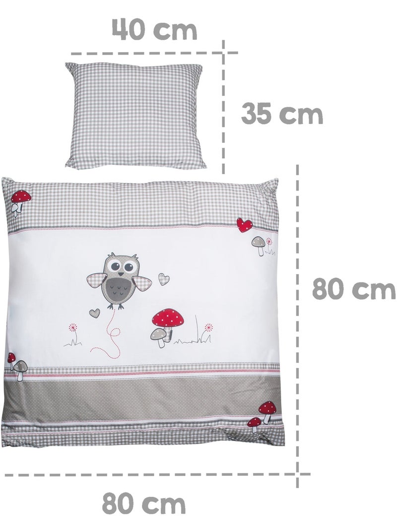 Parure de lit bébé en coton imprimé hibou 'Adam et Eule' ROBA Gris Rouge Blanc - Kiabi
