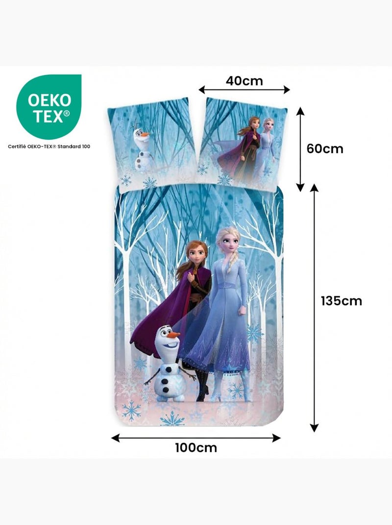 Parure de lit bébé La Reine des Neiges avec Elsa, Anna et Olaf réversible – 100% coton Bleu - Kiabi