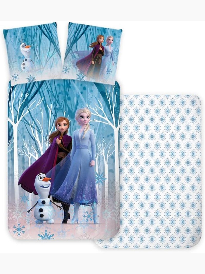 Parure de lit bébé La Reine des Neiges avec Elsa, Anna et Olaf réversible – 100% coton Bleu - Kiabi