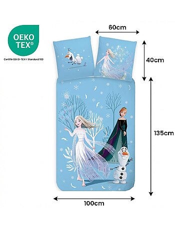 Parure de lit bébé La Reine des Neiges avec Elsa, Anna et Olaf réversible – 100% coton