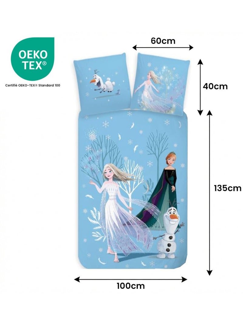 Parure de lit bébé La Reine des Neiges avec Elsa, Anna et Olaf réversible – 100% coton Bleu - Kiabi