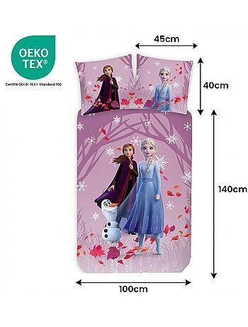 Parure de lit bébé La Reine des Neiges avec Elsa, Anna et Olaf réversible – 100% coton