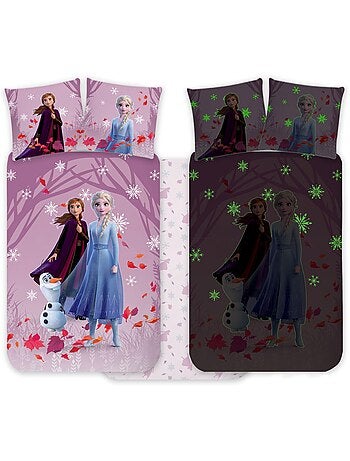 Parure de lit bébé La Reine des Neiges avec Elsa, Anna et Olaf réversible – 100% coton