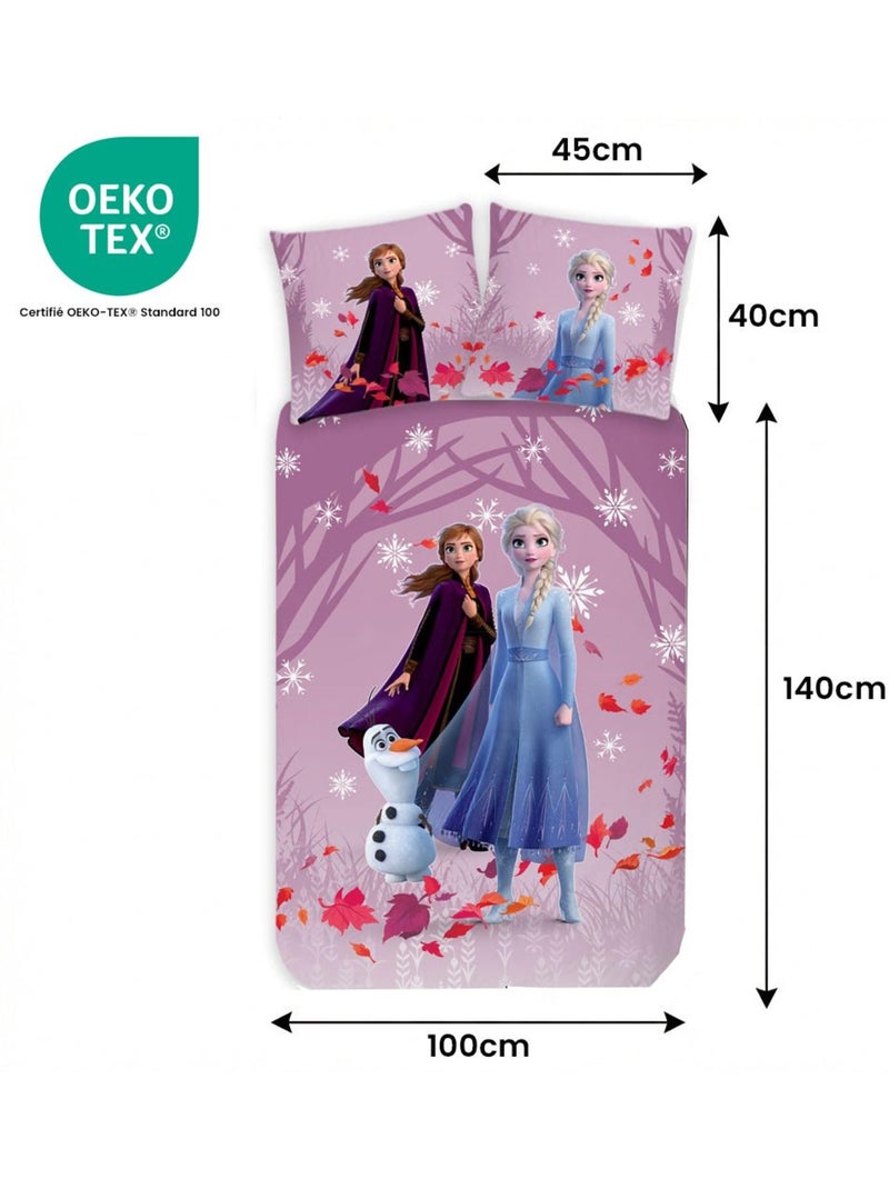 Parure de lit bébé La Reine des Neiges avec Elsa, Anna et Olaf réversible – 100% coton Rose - Kiabi