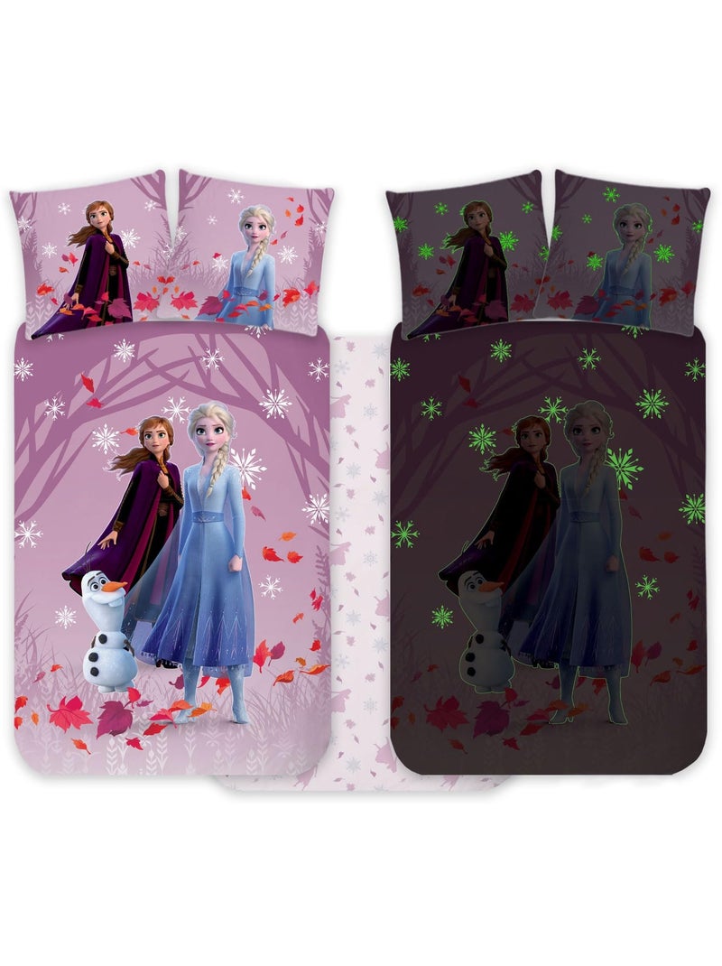Parure de lit bébé La Reine des Neiges avec Elsa, Anna et Olaf réversible – 100% coton Rose - Kiabi