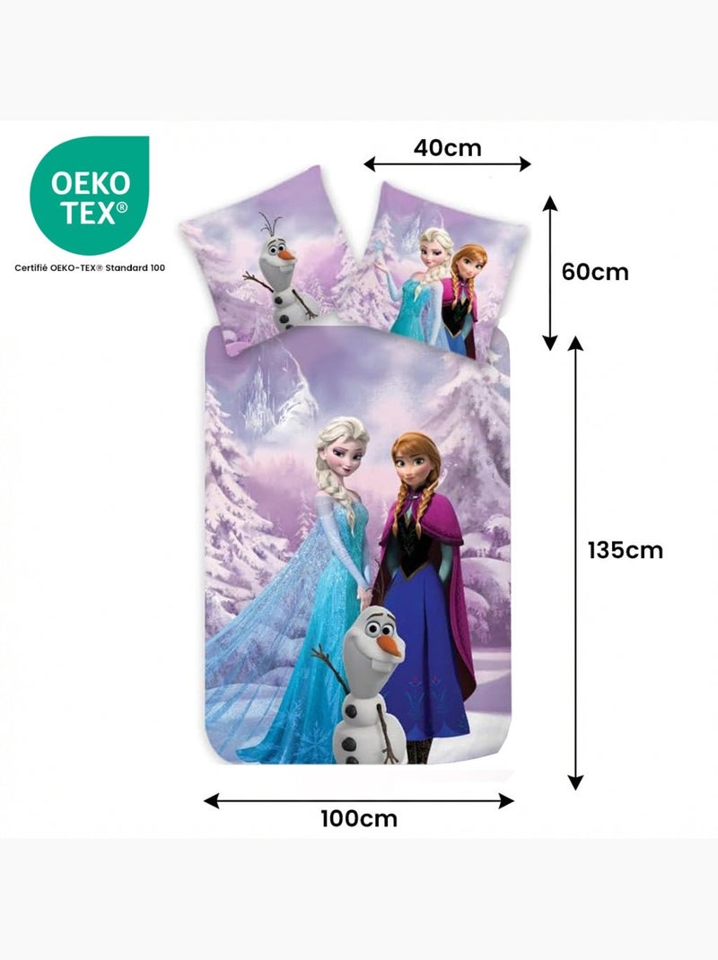 Parure de lit bébé La Reine des Neiges avec Elsa, Anna et Olaf réversible – 100% coton Violet - Kiabi