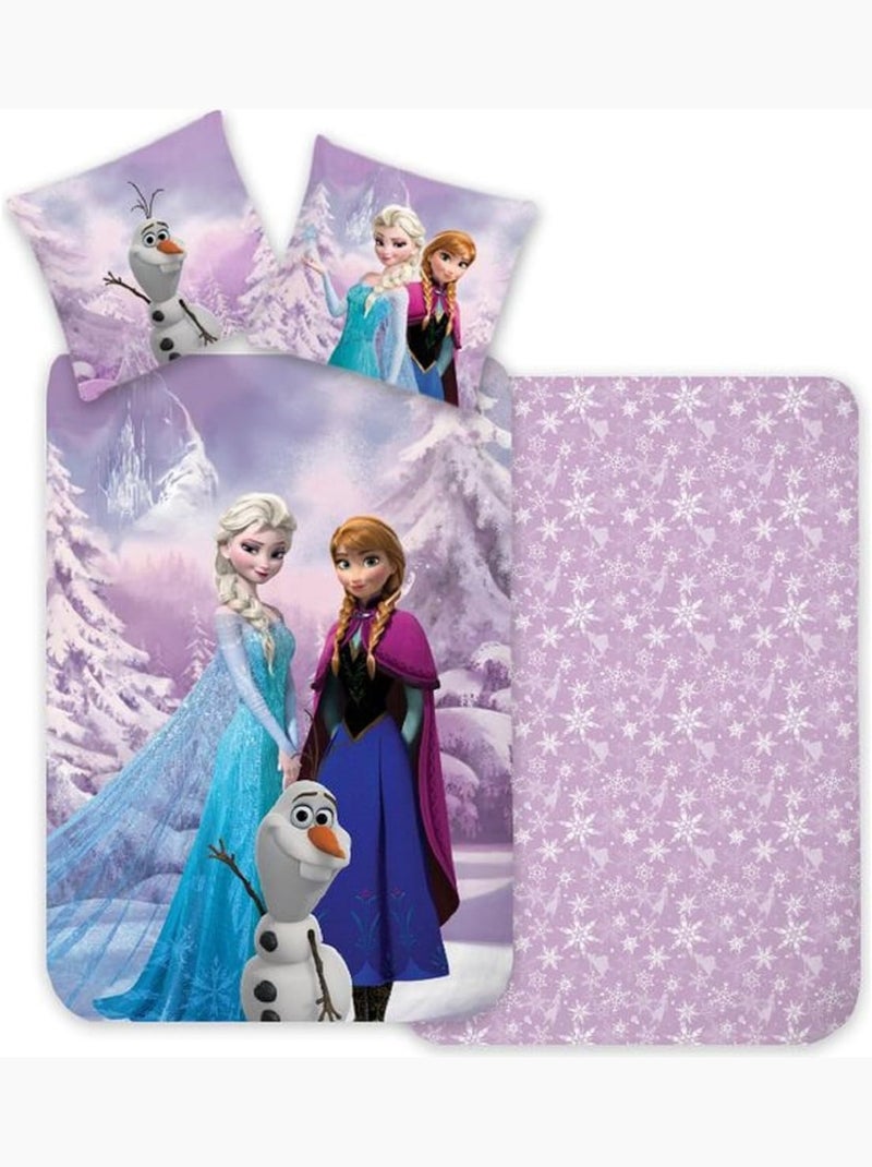 Parure de lit bébé La Reine des Neiges avec Elsa, Anna et Olaf réversible – 100% coton Violet - Kiabi