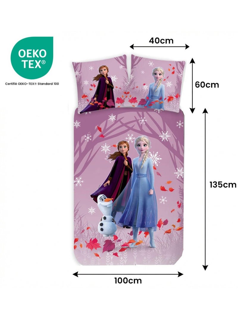 Parure de lit bébé La Reine des Neiges avec Elsa, Anna et Olaf réversible – 100% coton Violet - Kiabi