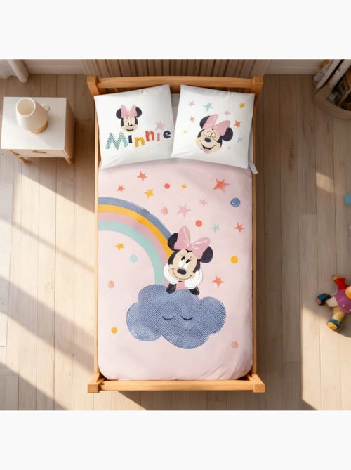 Parure de lit bébé Minnie avec arc-en-ciel et nuage réversible – 100% coton - Kiabi
