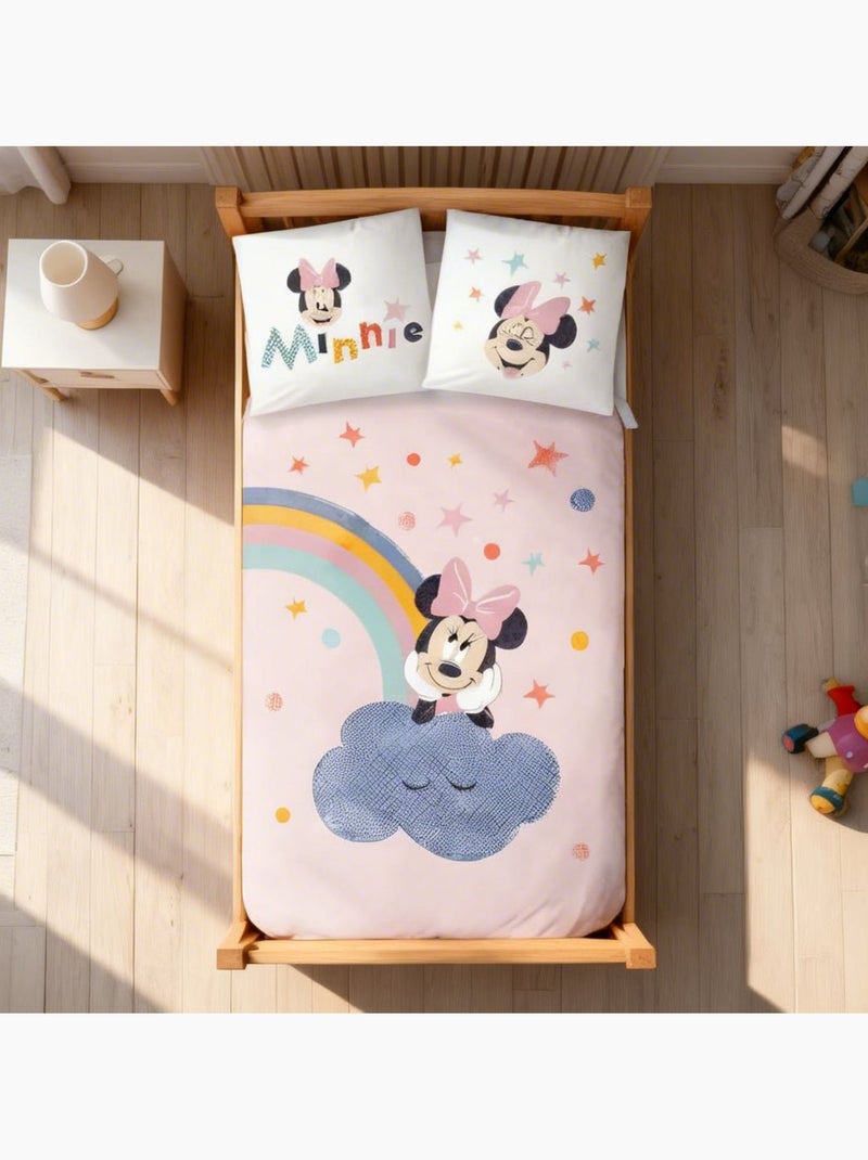 Parure de lit bébé Minnie avec arc-en-ciel et nuage réversible – 100% coton Rose - Kiabi