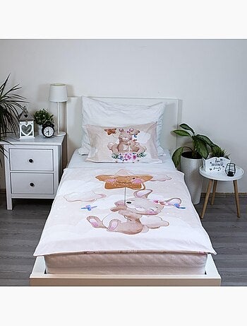 Parure de lit bébé Miss Bunny avec nuage réversible – 100% coton