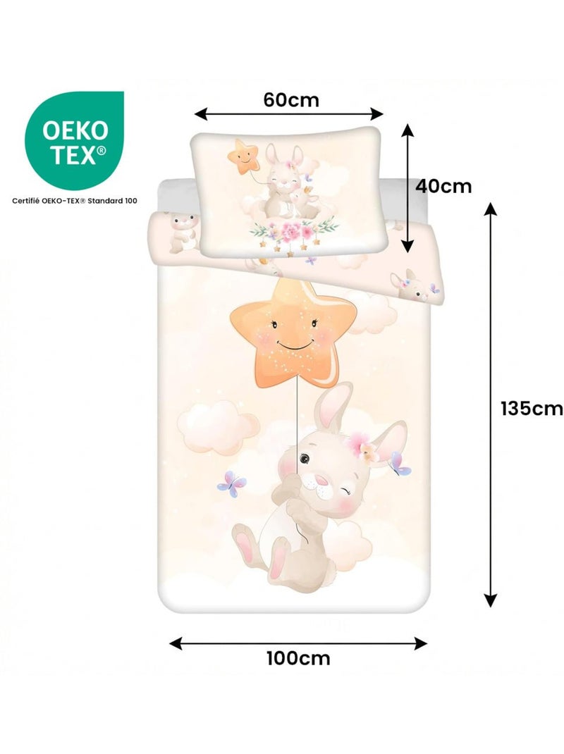 Parure de lit bébé Miss Bunny avec nuage réversible – 100% coton Beige - Kiabi