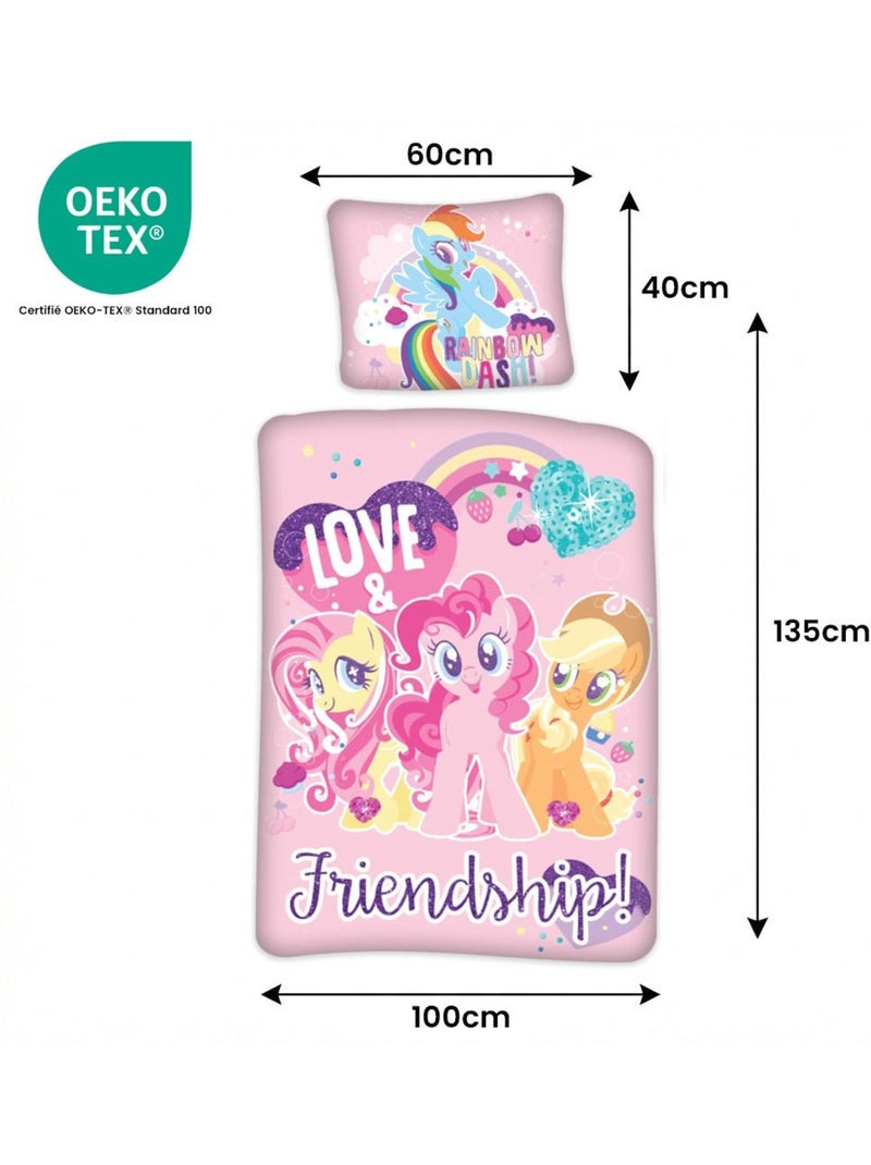 Parure de lit bébé Mon petit poney avec Rainbow Dash, Pinkie Pie et Fluttershy réversible – 100% cot Rose - Kiabi