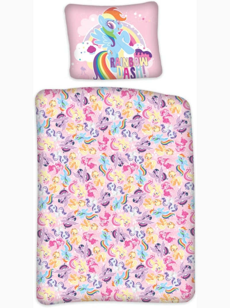 Parure de lit bébé Mon petit poney avec Rainbow Dash, Pinkie Pie et Fluttershy réversible – 100% cot Rose - Kiabi