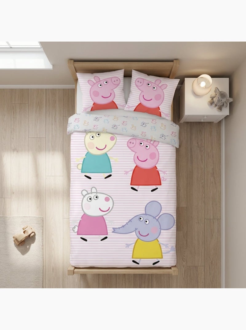 Parure de lit bébé Peppa Pig avec George Pig, Suzy Sheep et Emily Elephant réversible – 100% coton Rose - Kiabi