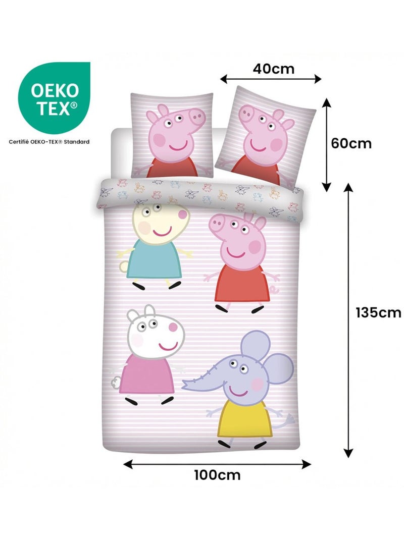 Parure de lit bébé Peppa Pig avec George Pig, Suzy Sheep et Emily Elephant réversible – 100% coton Rose - Kiabi