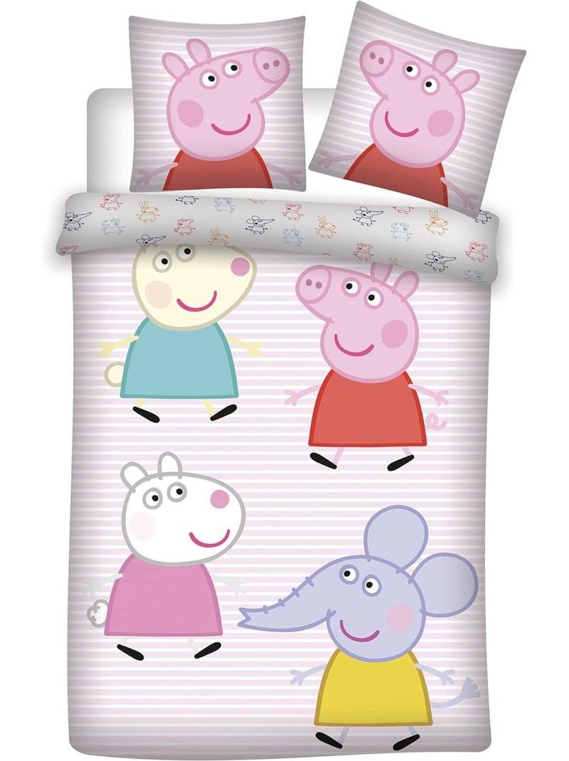Parure de lit bébé Peppa Pig avec George Pig, Suzy Sheep et Emily Elephant réversible – 100% coton Rose - Kiabi