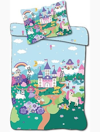 Parure de lit bébé Princesses avec arc-en-ciel et nuage réversible – 100% coton