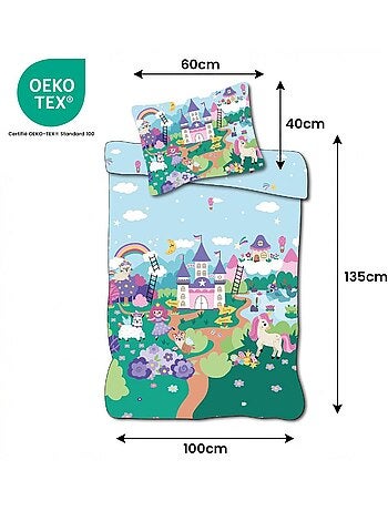 Parure de lit bébé Princesses avec arc-en-ciel et nuage réversible – 100% coton