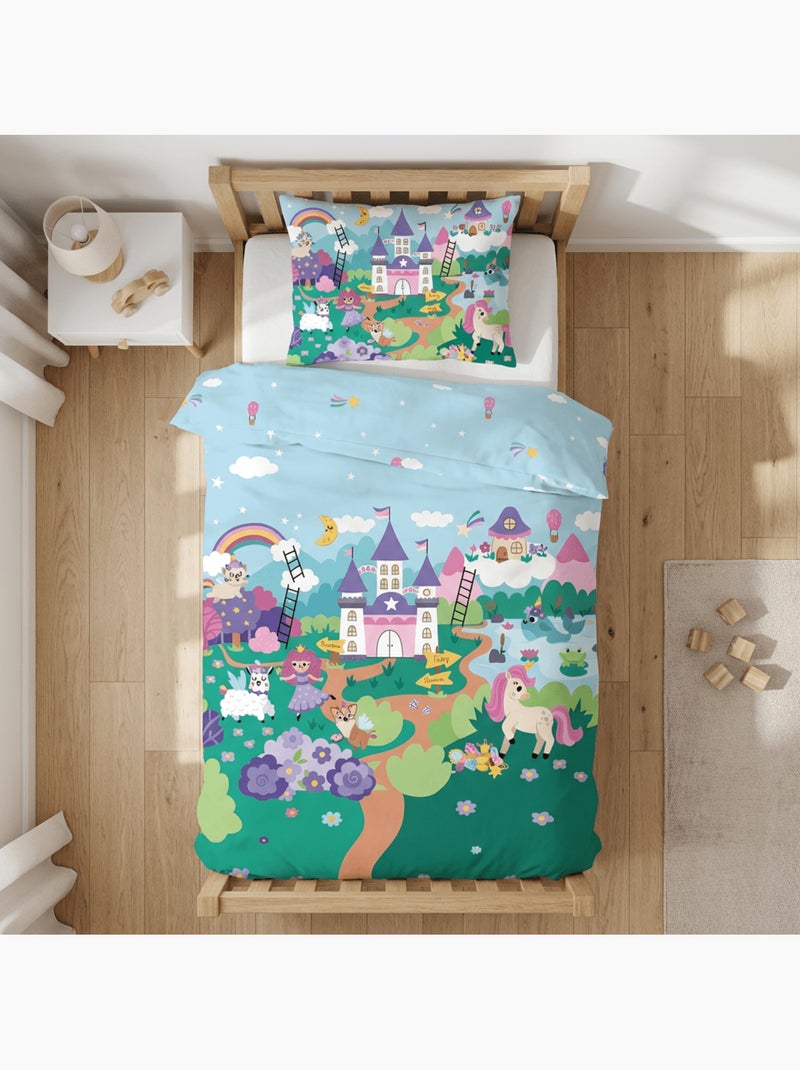 Parure de lit bébé Princesses avec arc-en-ciel et nuage réversible – 100% coton Bleu - Kiabi