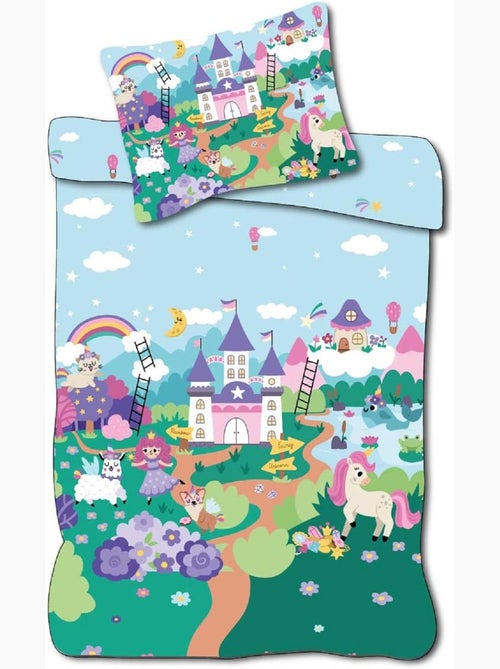 Parure de lit bébé Princesses avec arc-en-ciel et nuage réversible – 100% coton - Kiabi Parure de lit bébé Princesses avec arc-en-ciel et nuage réversible – 100% coton - Kiabi