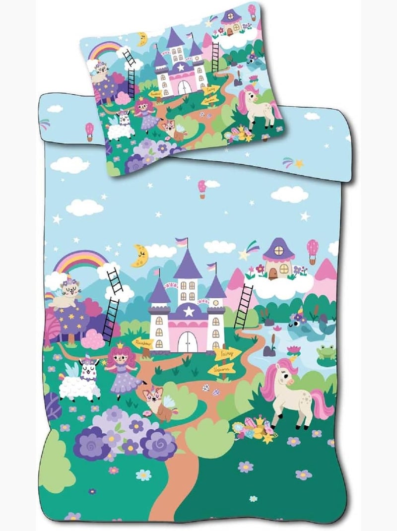 Parure de lit bébé Princesses avec arc-en-ciel et nuage réversible – 100% coton Bleu - Kiabi