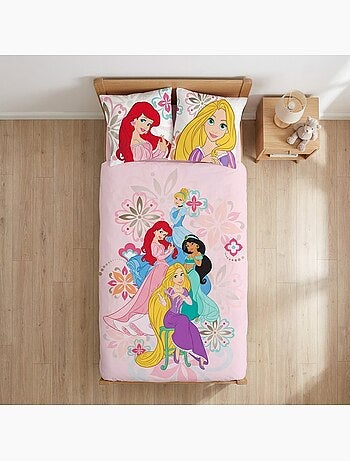 Parure de lit bébé Princesses avec Raiponce, Ariel, Jasmine et Cendrillon réversible – 100% coton