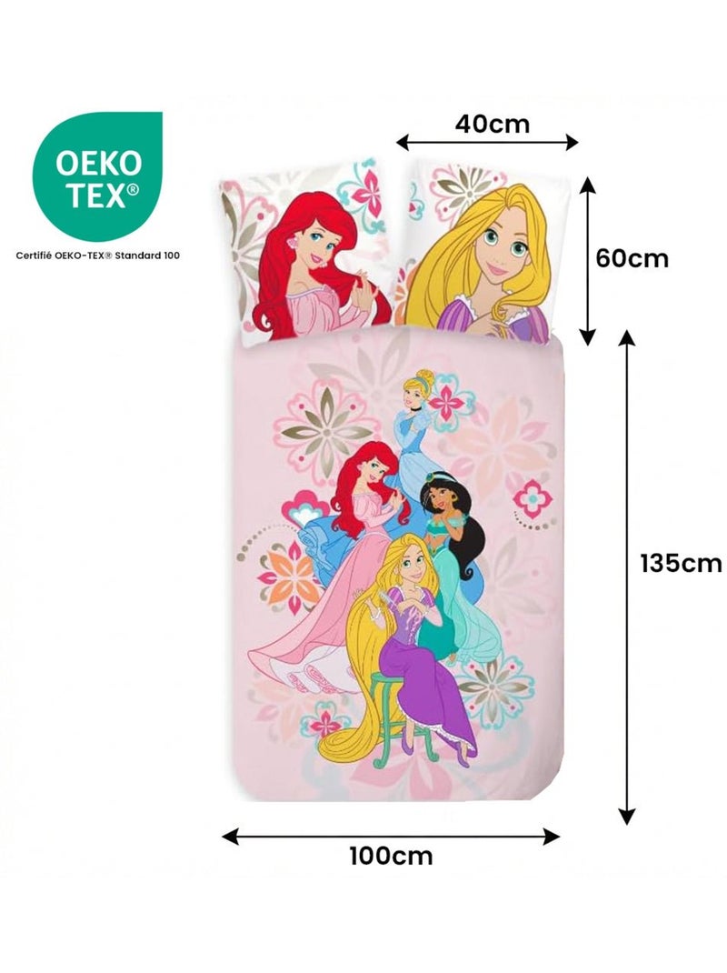 Parure de lit bébé Princesses avec Raiponce, Ariel, Jasmine et Cendrillon réversible – 100% coton Rose - Kiabi