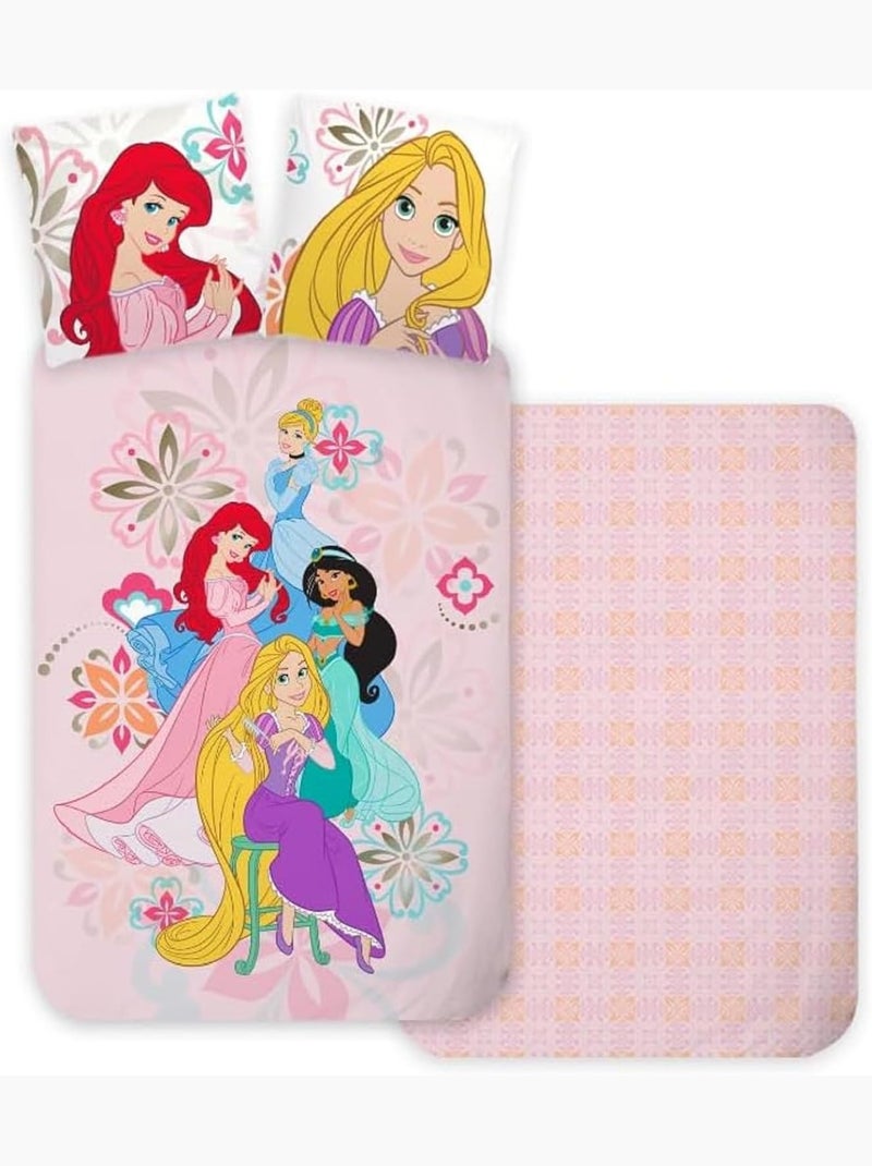 Parure de lit bébé Princesses avec Raiponce, Ariel, Jasmine et Cendrillon réversible – 100% coton Rose - Kiabi