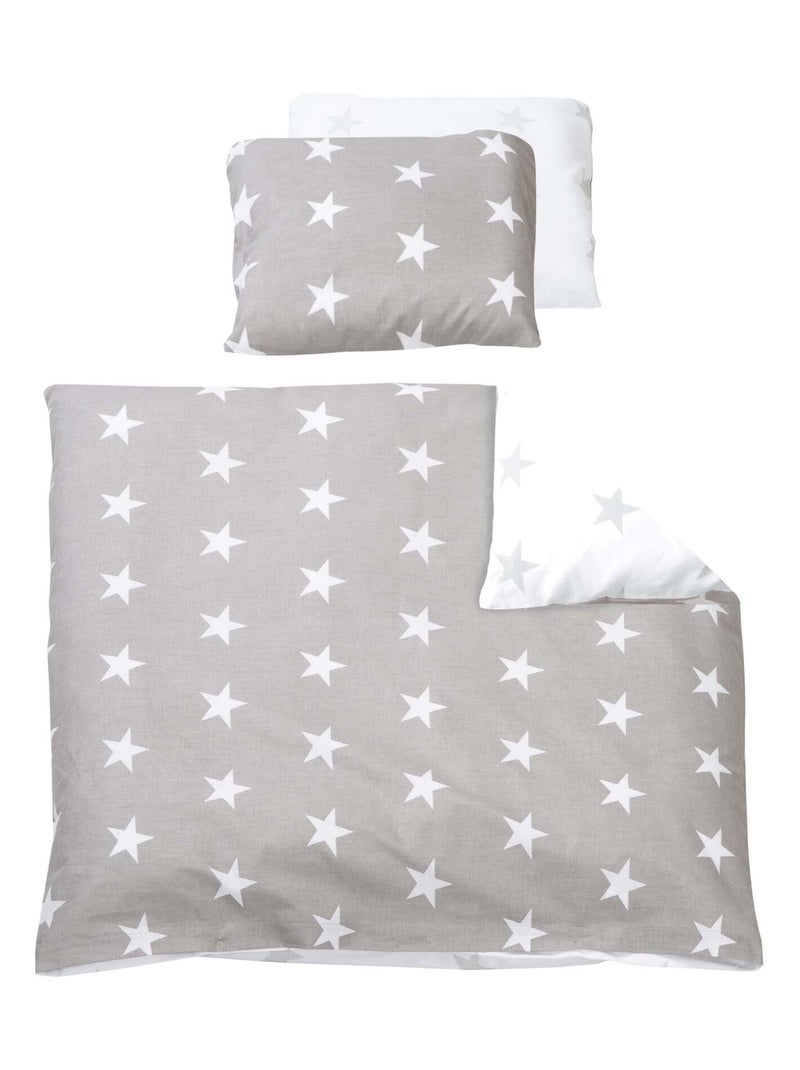 Parure de lit bébé réversible - Housse de couette + taie d'oreiller en coton 'Roba little stars' Gris Blanc - Kiabi