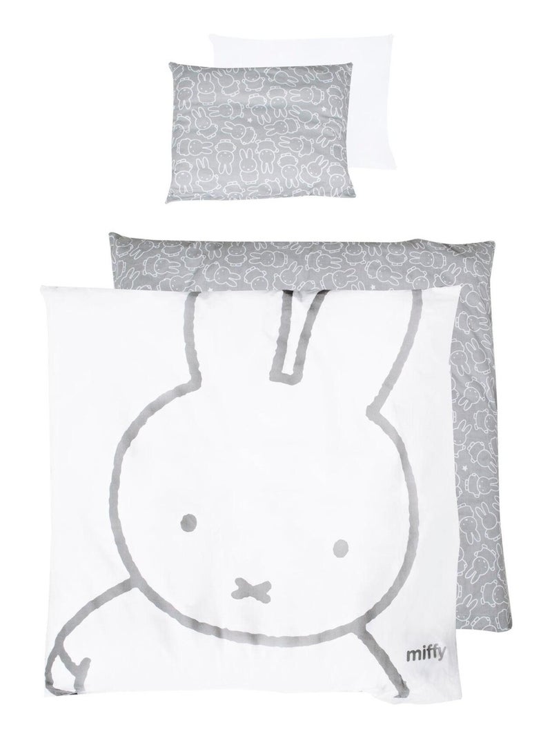 Parure de lit bébé réversible - Housse de couette + taie d'oreiller en coton 'Roba miffy' Gris Blanc - Kiabi