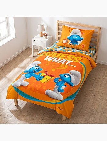 Parure de lit bébé Schtroumpfs avec Schtroumpf réversible – 100% coton