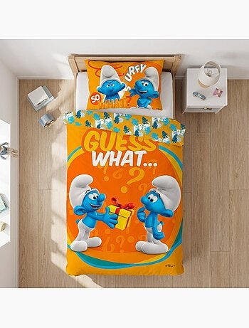 Parure de lit bébé Schtroumpfs avec Schtroumpf réversible – 100% coton