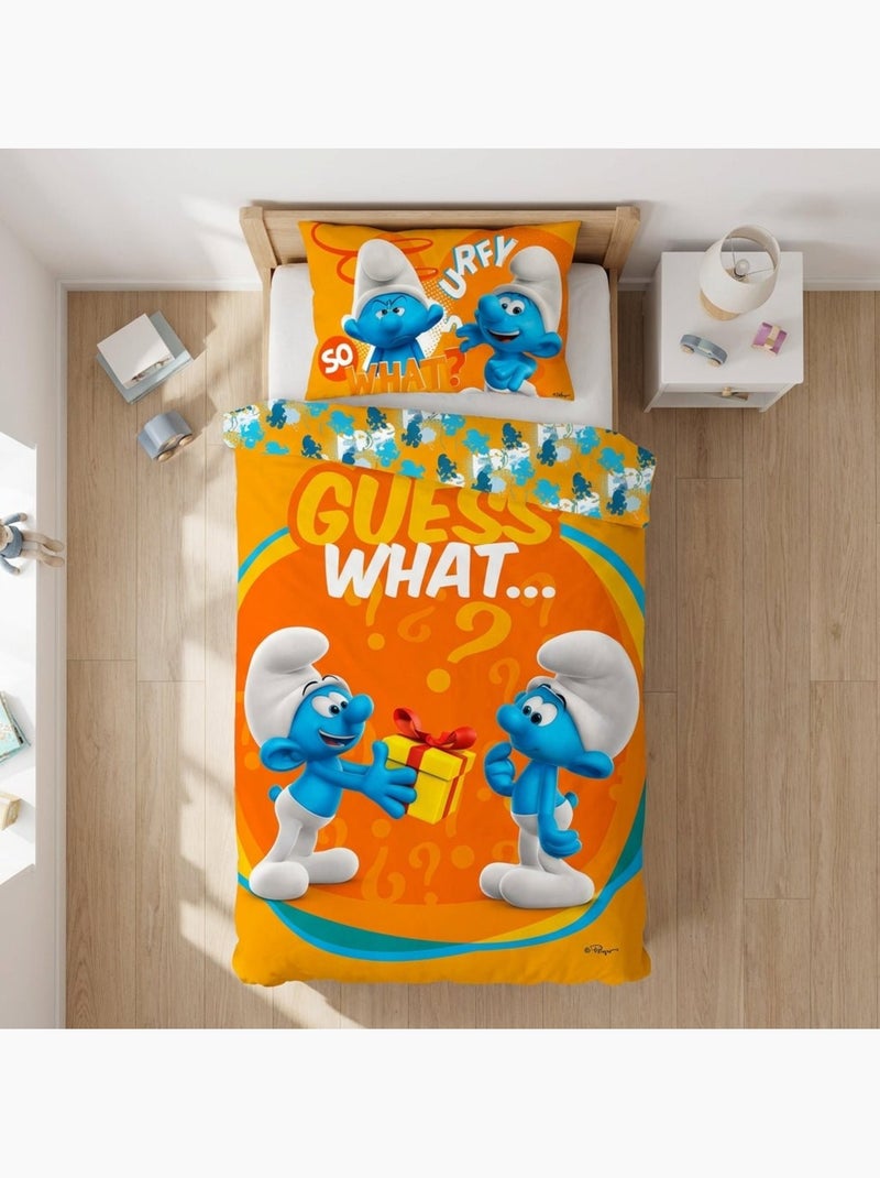 Parure de lit bébé Schtroumpfs avec Schtroumpf réversible – 100% coton Orange - Kiabi