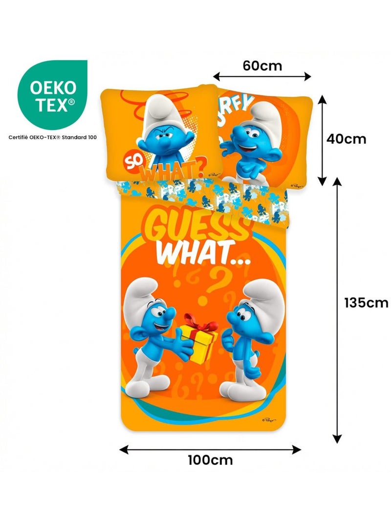 Parure de lit bébé Schtroumpfs avec Schtroumpf réversible – 100% coton Orange - Kiabi
