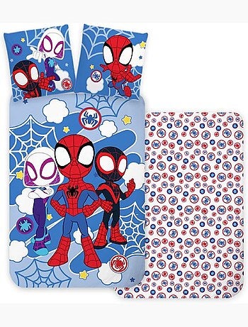 Parure de lit bébé Spider-Man avec Spidey, Ghost-Spider et Miles Morales – 100% coton