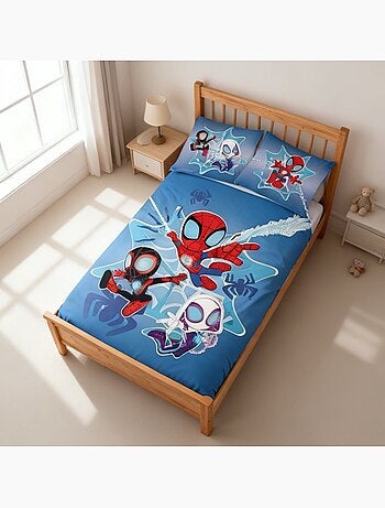 Parure de lit bébé Spider-Man avec Spidey, Ghost-Spider et Spin réversible – 100% coton