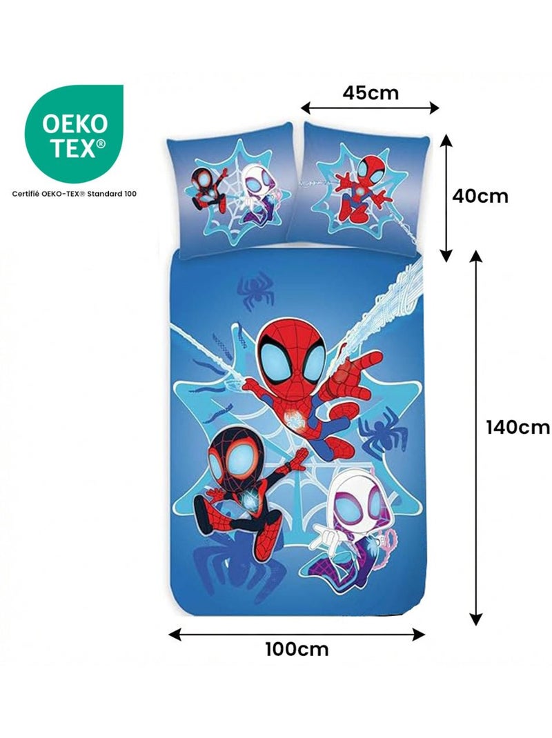 Parure de lit bébé Spider-Man avec Spidey, Ghost-Spider et Spin réversible – 100% coton Bleu - Kiabi