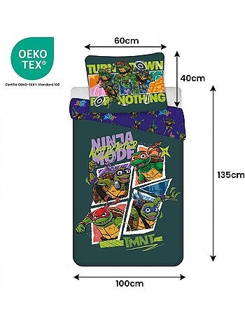 Parure de lit bébé Tortues Ninja avec Leonardo, Donatello, Michelangelo et Raphael réversible