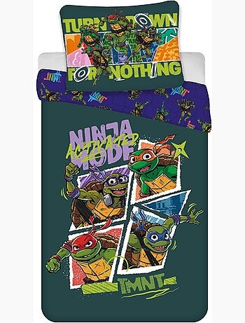 Parure de lit bébé Tortues Ninja avec Leonardo, Donatello, Michelangelo et Raphael réversible
