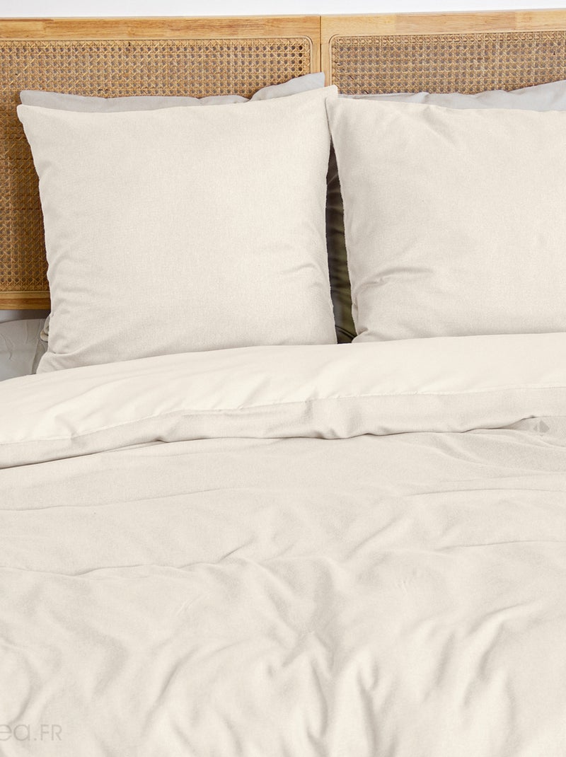Parure de lit bi-matière microfibre SENSATION FLANELLE Beige clair - Kiabi