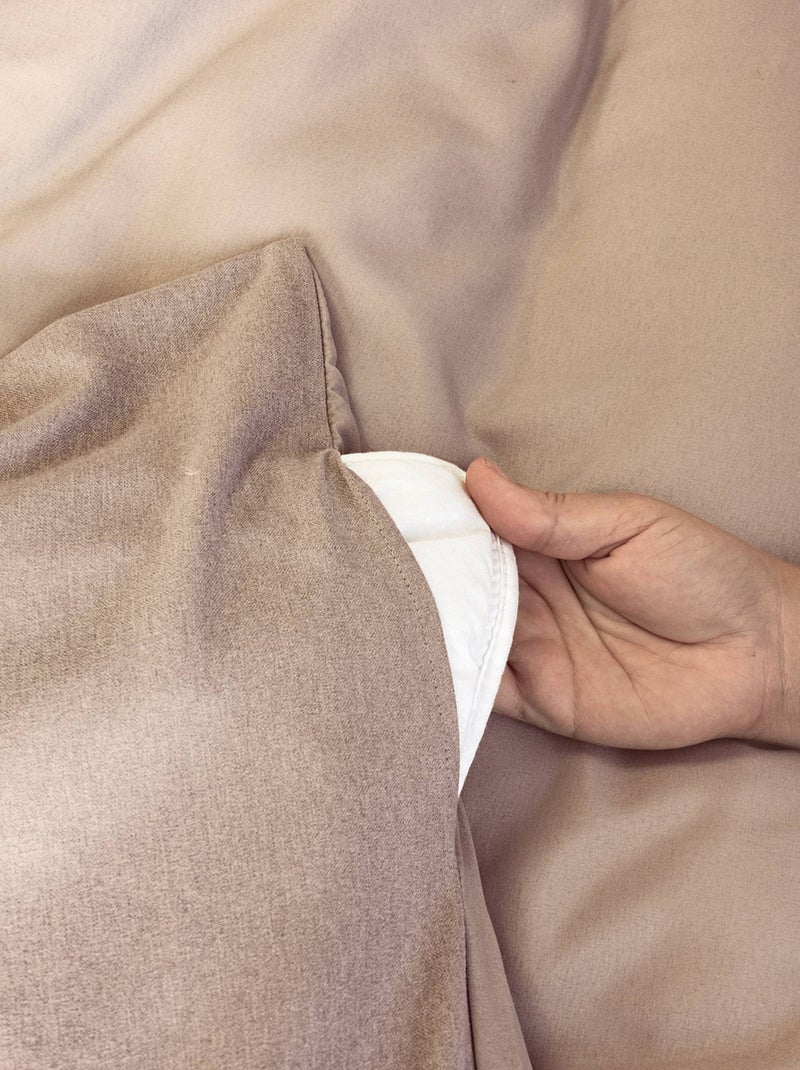 Parure de lit bi-matière microfibre SENSATION FLANELLE Grège - Kiabi