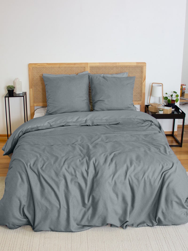 Parure de lit bi-matière microfibre SENSATION FLANELLE Gris froid - Kiabi