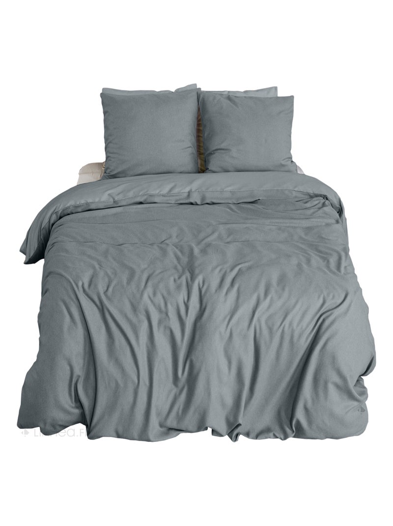 Parure de lit bi-matière microfibre SENSATION FLANELLE Gris froid - Kiabi