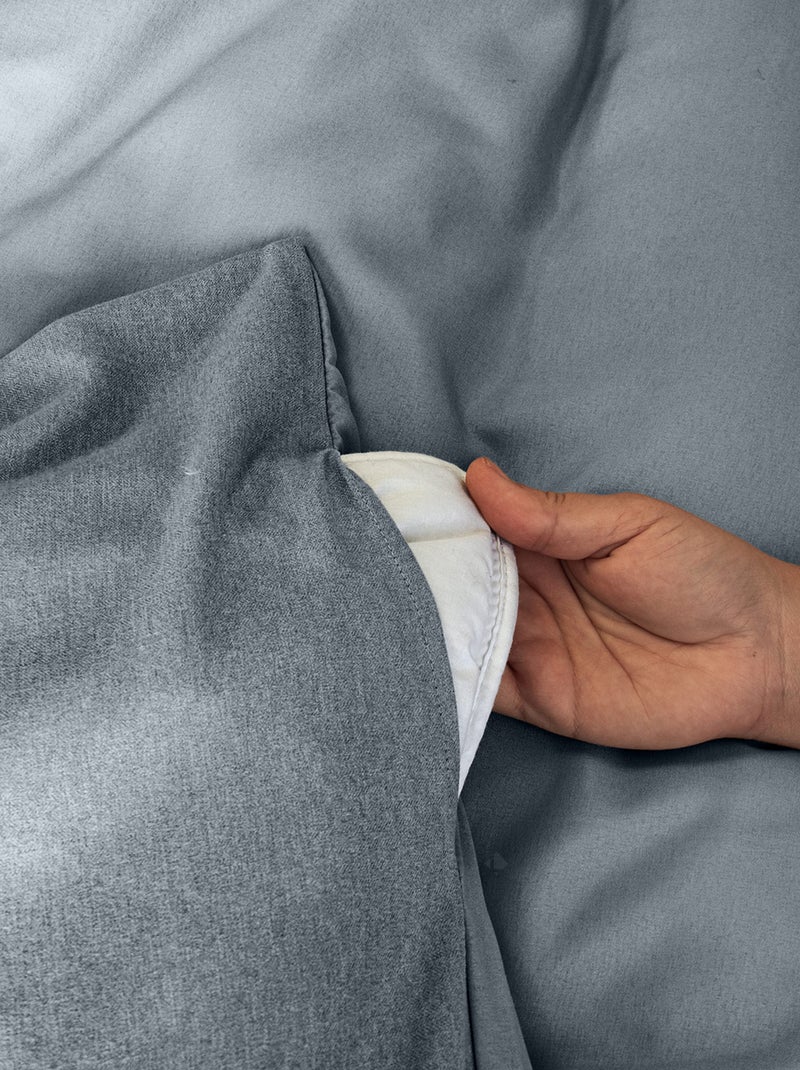 Parure de lit bi-matière microfibre SENSATION FLANELLE Gris froid - Kiabi