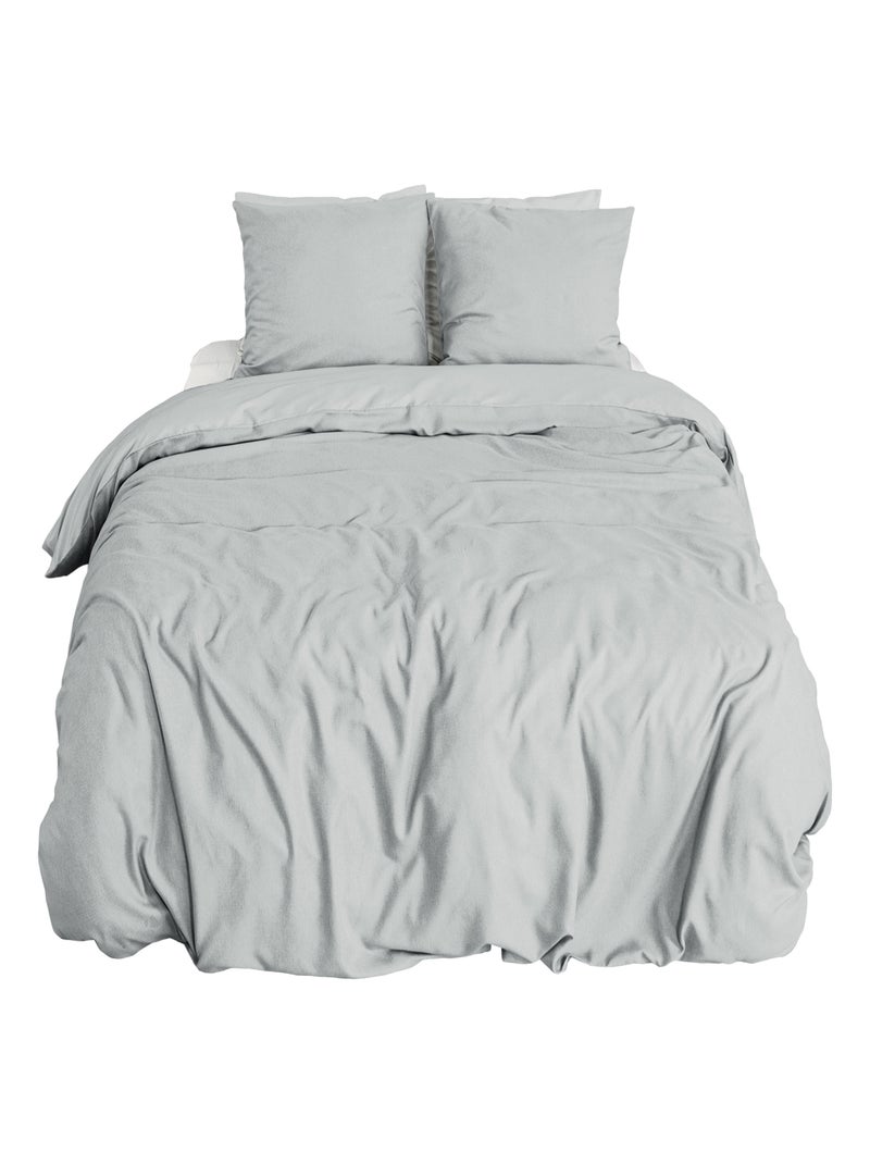Parure de lit bi-matière microfibre SENSATION FLANELLE Gris moyen - Kiabi