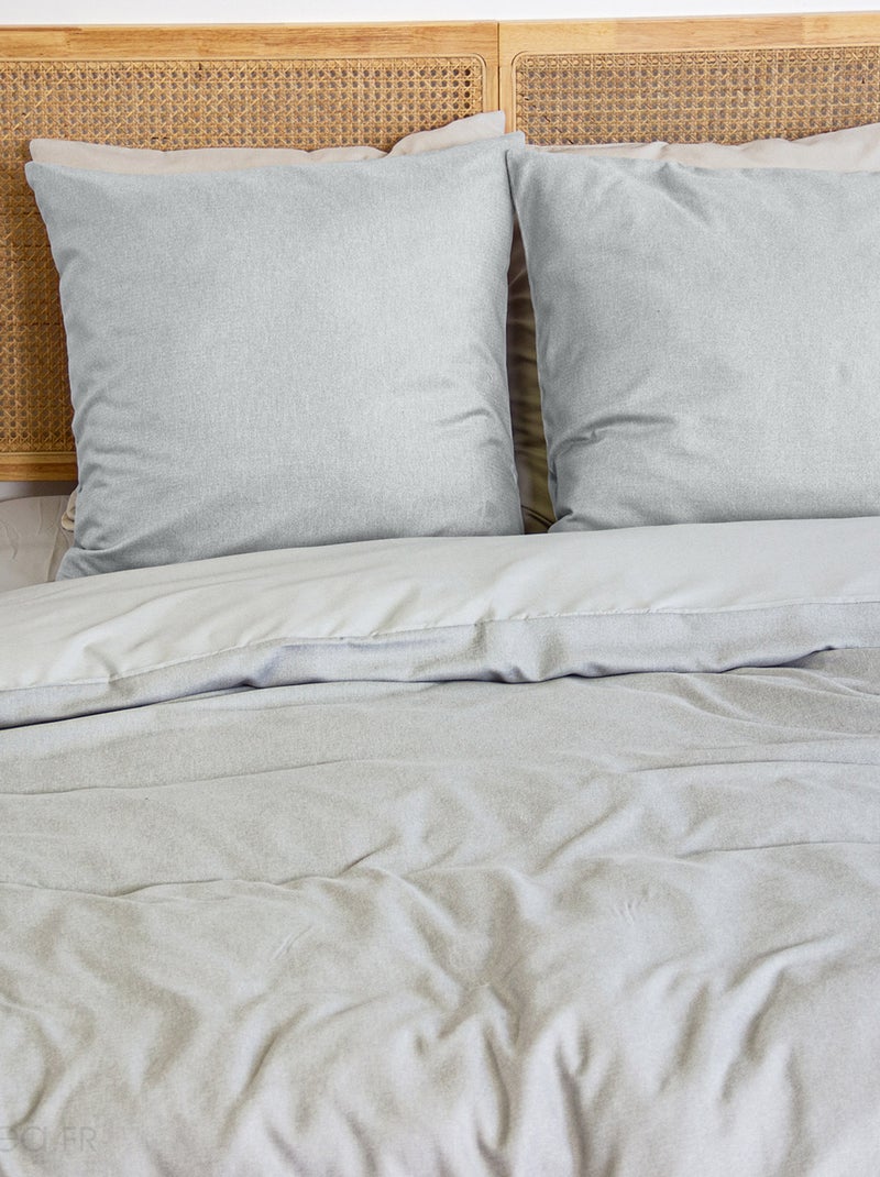 Parure de lit bi-matière microfibre SENSATION FLANELLE Gris moyen - Kiabi