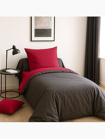 Parure de lit bicolore 135x200cm 100%coton fushia et anthracite, MENO