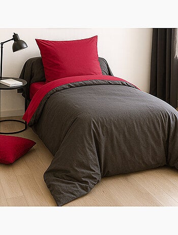 Parure de lit bicolore 135x200cm 100%coton fushia et anthracite, MENO